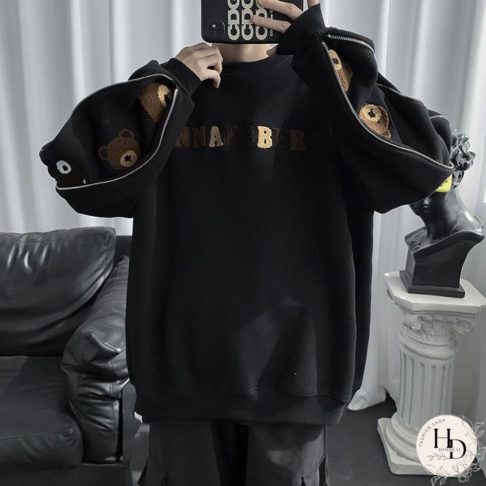 Oversized Sweatshirts Vintage Womens Spring Autumn Hoodies Clothes Couple Loose Casual Embroidery Bear Long Sleeve Pullover Tops