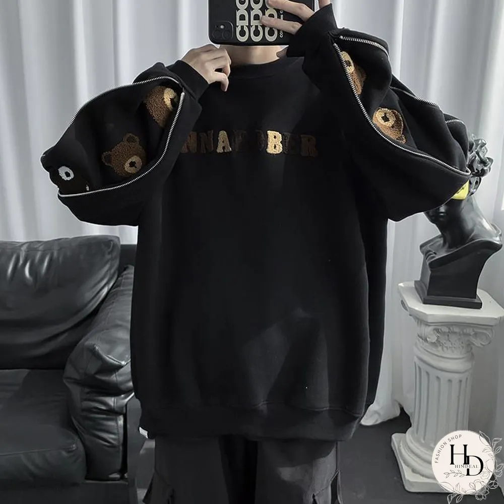 Oversized Sweatshirts Vintage Womens Spring Autumn Hoodies Clothes Couple Loose Casual Embroidery Bear Long Sleeve Pullover Tops
