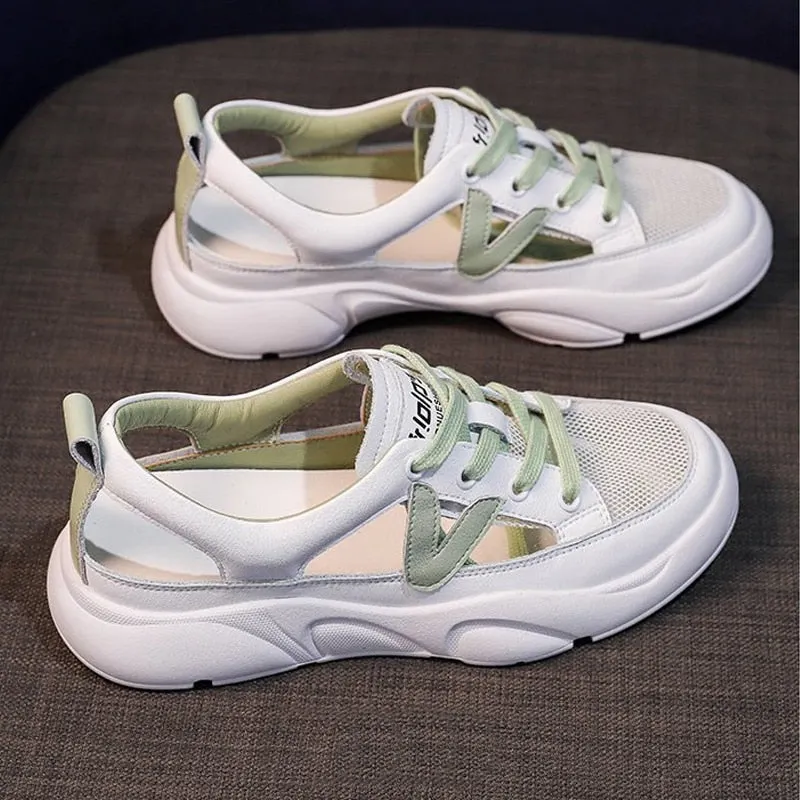 Comfort Summer Sandals Women Sneakers Mesh Casual Platform Trainers Shoes Flat Heels Shoes Female Cutout Casual Slippers