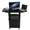 [US Local Warehouse] Rolling AV Carts Cabinet & Stands with Locking Cabinet Keyboard Tray Printer Craft Utility Cart with Wheels Height Adjustable 36-44 in 110lbs for Classroom Office