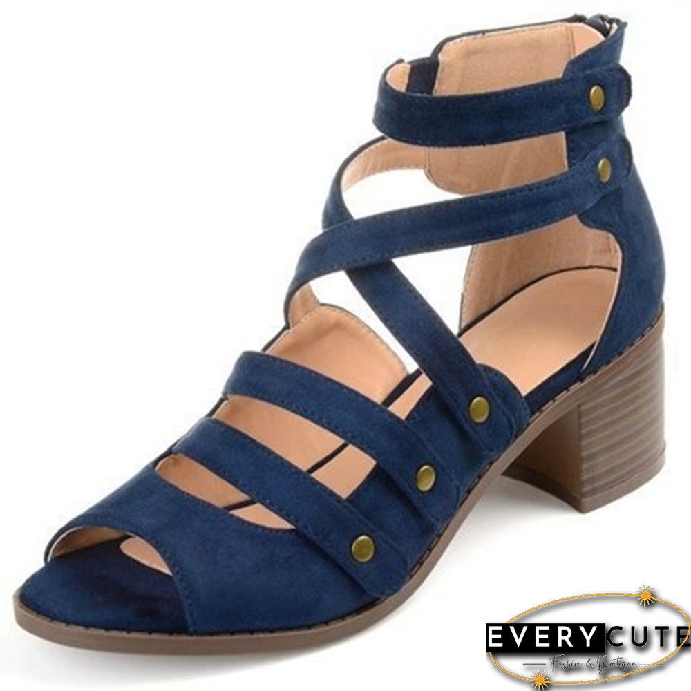 Woman Summer Style Pumps Sandals High Heels Thick Peep Toe Zip Sandals