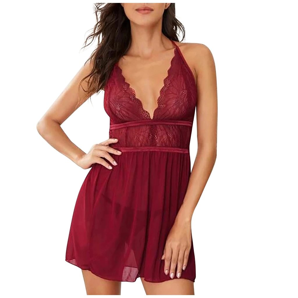 Billionm Sexy Lingerie Sheer Lace Women's Nightgowns Sexy V-neck Nightdress Backless Sleepwear Erotic Lenceria Mujer Summer Sleep Lounge