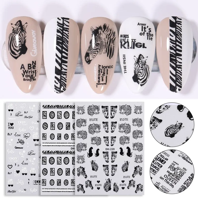 1PC Animals 3D Nail Stickers Leopard Zebra Transfer Stickers Kiss Letter Number Nail Art Stickers Colorful Nail Art Decoration