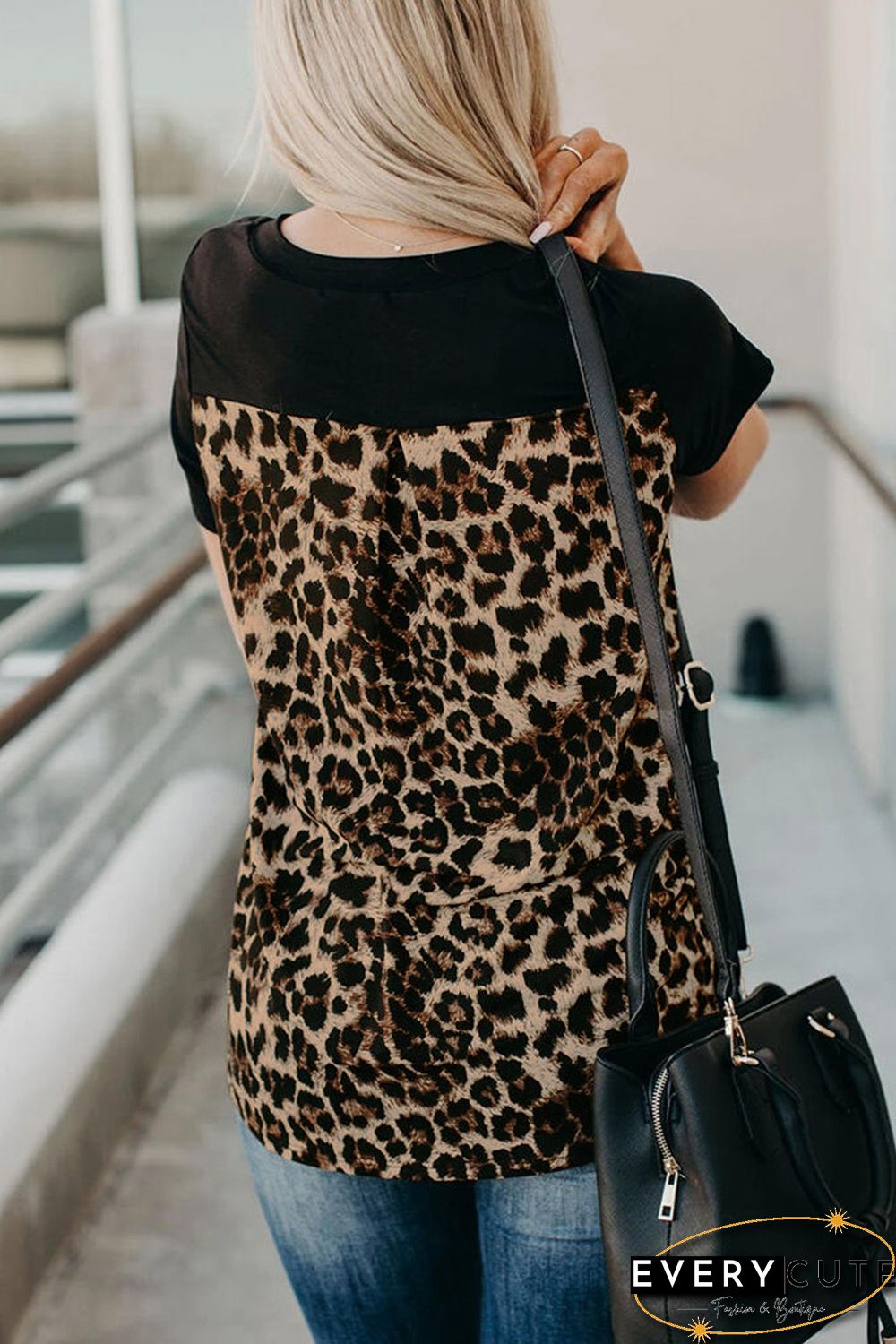 Leopard Printed Splicing T-Shirt