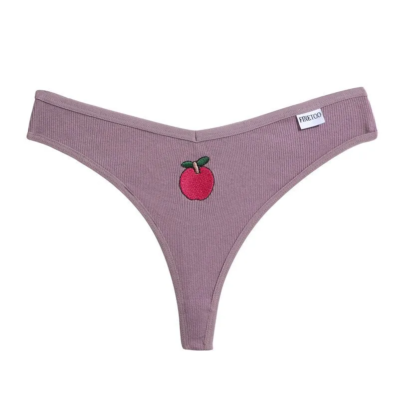 FINETOO Women Fruit Embroidery Panties M-2XL Cotton Underwear Sexy V Waist Briefs Ladies Soft Underpants Girls Panty Lingerie