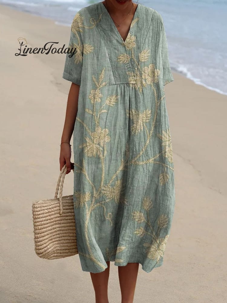 Women&rsquo;s Retro Floral Art Print Casual Flowy Dress Multicolor / S