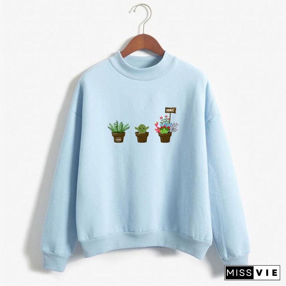 Women's Fashion Print Short Casual Pullover Loose Middle Collar Sweater