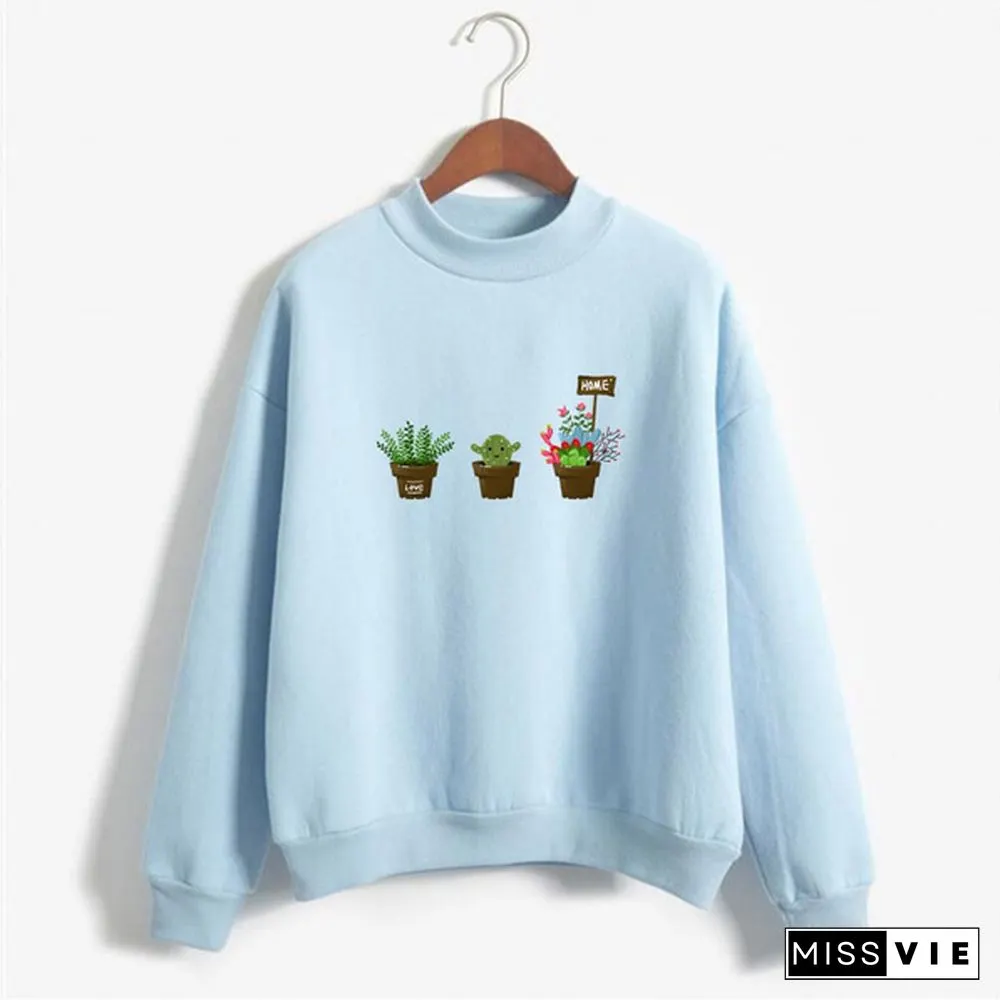 Women's Fashion Print Short Casual Pullover Loose Middle Collar Sweater