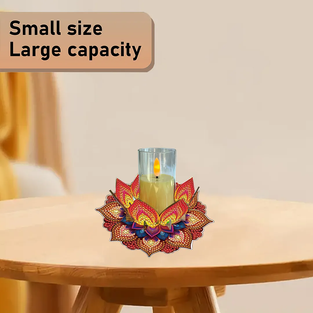 Mandala Lotus-L Acrylic DIY Diamond Painting Candle Holders Without Candles Crystal Painting Tealight Candle Stand Table Centerpiece for Adults Beginners Home Party Decor
