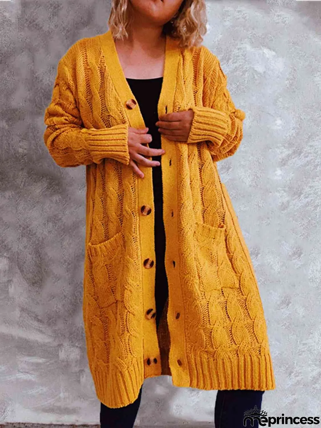 Button Up Cable-Knit Cardigan with Pockets