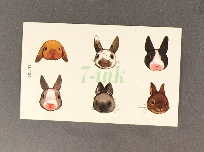 Water Transfer fake flsh tattoo cute cartoon gray rabbit Waterproof Temporary Tattoo sticker for adults kids 10.5*6 cm