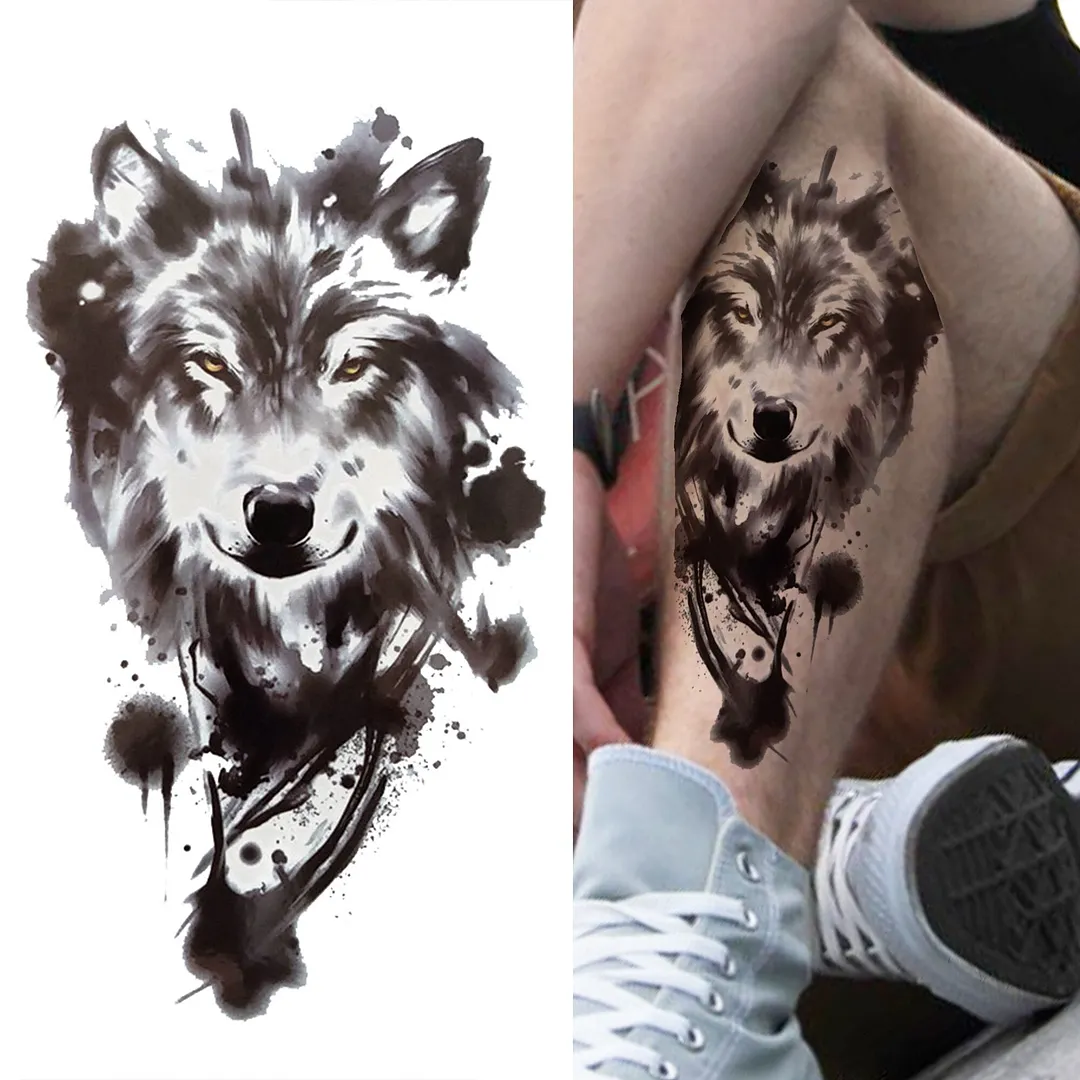 Cross Lion Temporary Tattoo For Women Men Adult Skull Tiger Wolf Forest Tattoo Sticker Black Fake Realistic Demon Tatoos Forearm 530