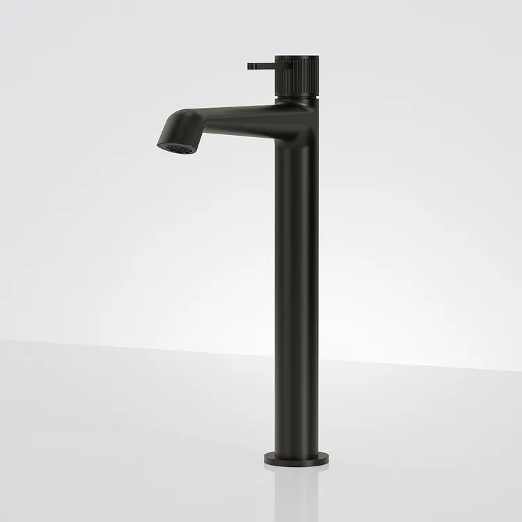 EVERSTEIN Modern Tall Vessel Sink Faucet with Knurled Handle in Matte Black SFS-1314B-BK