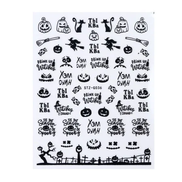Nail Stickers Back Glue Multiple colors Hallowmas Designs Nail Decal Decoration Tips For Beauty Salons-Nail Inspo