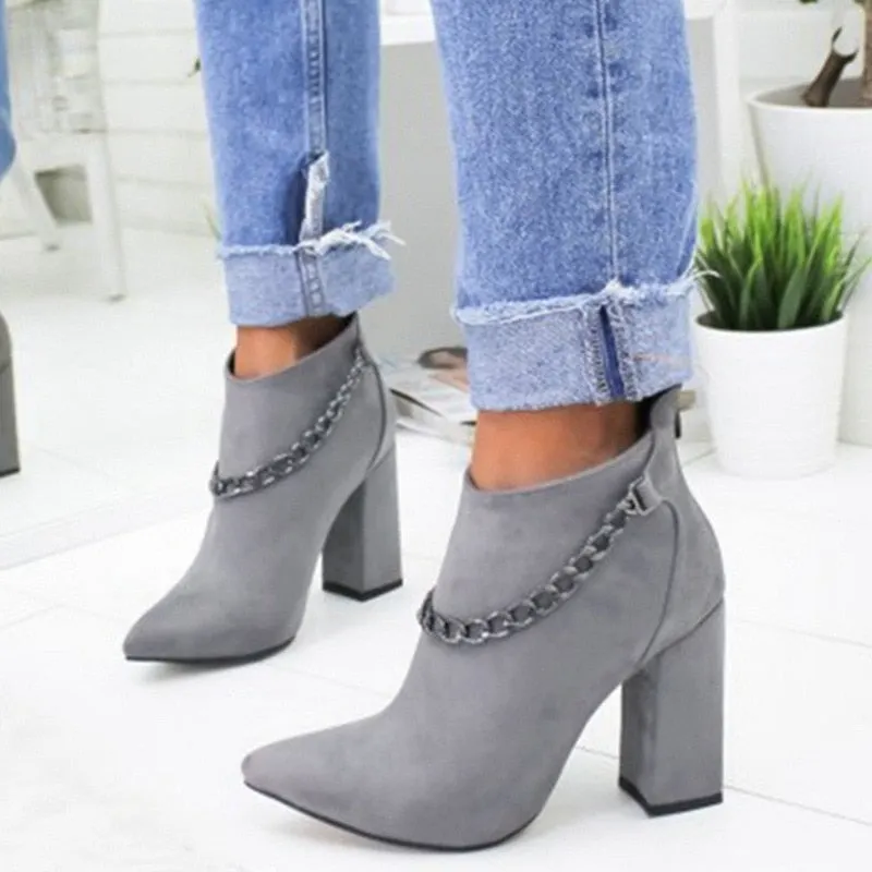 Women Ankle Boots 2021 Fashion Boots Woman Autumn Winter Pointed Toe High Heels Zipper Female Shoes Booties Females Botas Mujer