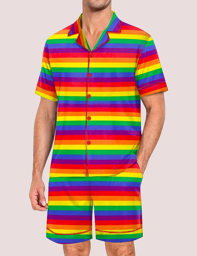Men's Rainbow Pride Stripes Pride Month Love Is Love Print Pajama Set