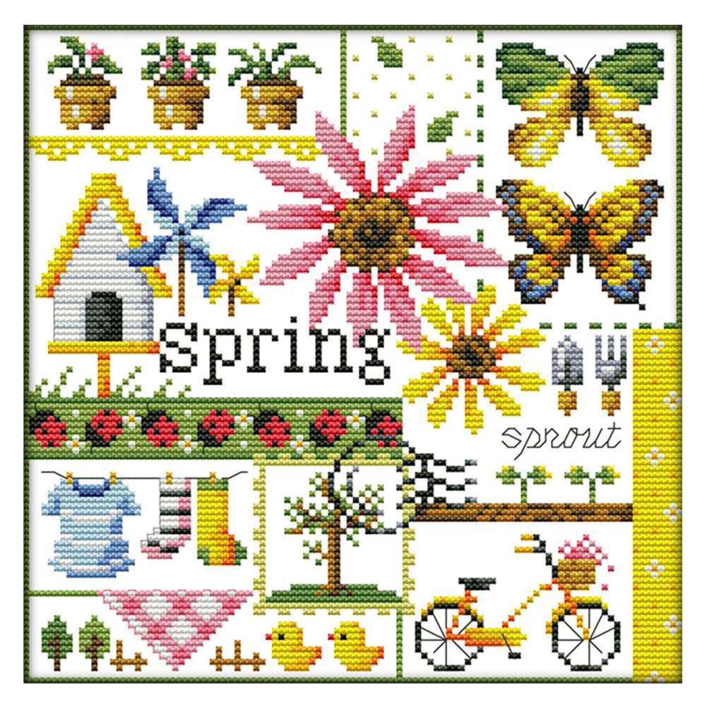 (Season) (Stamped/Counted ) Four Seasons - 14CT Cross Stitch 27*26cm/10.63*10.24in