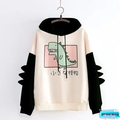 EOENKKY Funny Shark Patchwork Hoodies Women Autumn Kawaii Sweatshirt Oversized Casual Long Sleeve Pullover Woman Sweatshirt