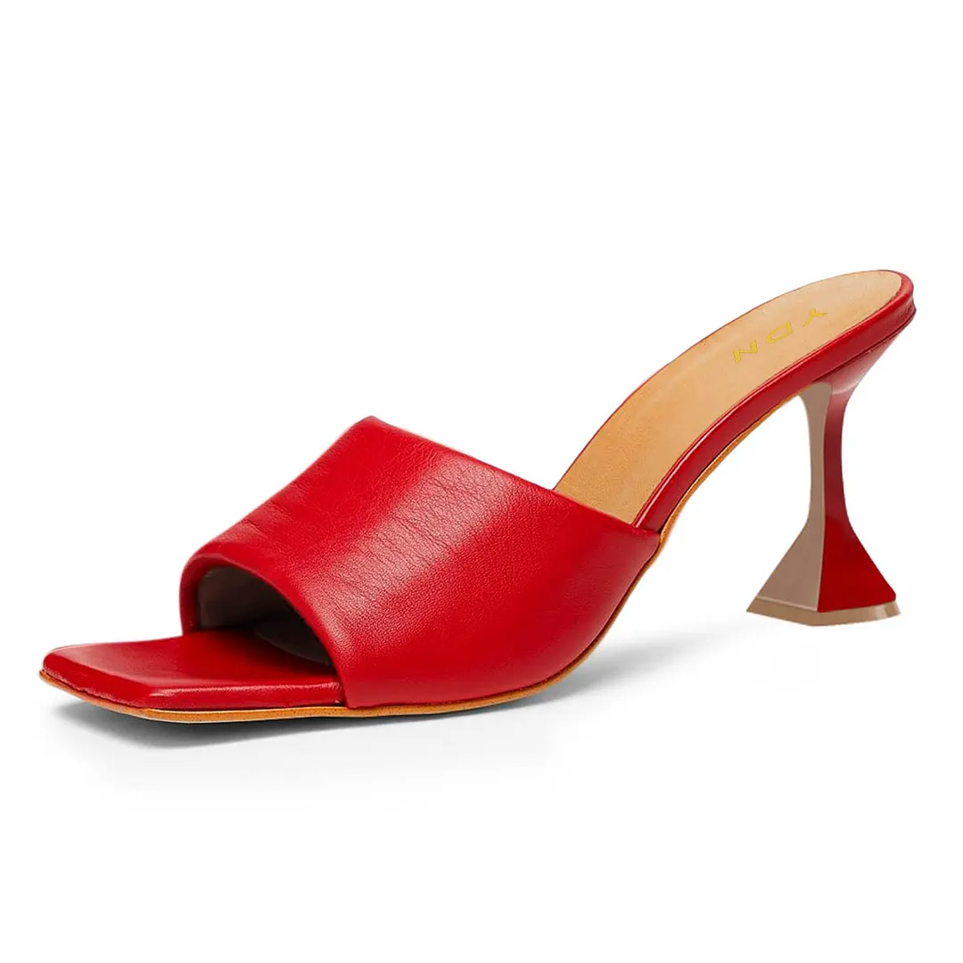 Vegan Leather Wide Band Square Toe Sexy Red High Heels