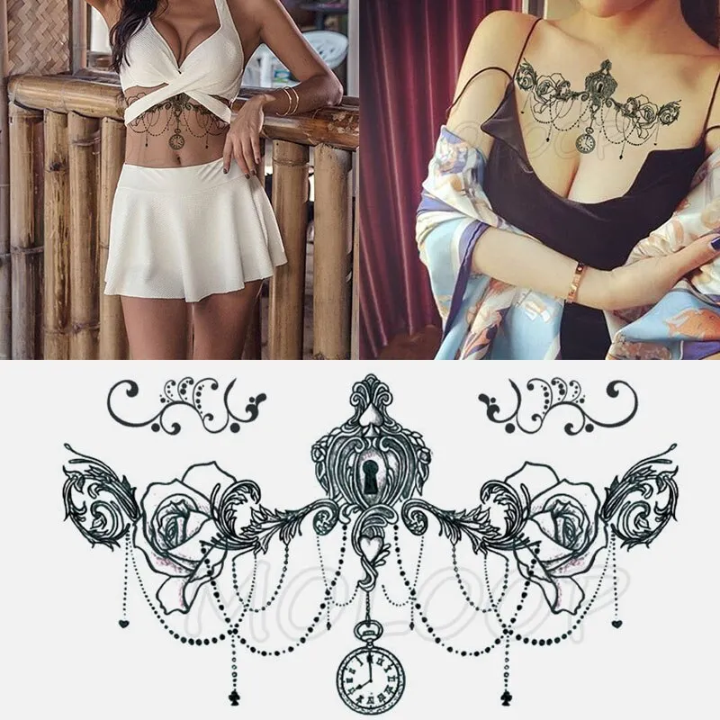 Temporary Tattoo Sticker Totem Flower Arrow Color Sexy Chest Back Fake Tatoo Waterproof Flash Tatto Body Art for Woman Girl