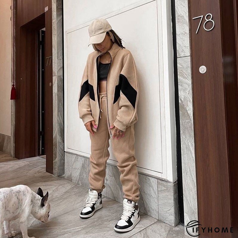 Joskka Autumn Winter Two Piece Sets Tracksuit Women Long Sleeve Zippered Cardigan Leisure Pant Suit Warm Loose Sportswear Outfits | IFYHOME