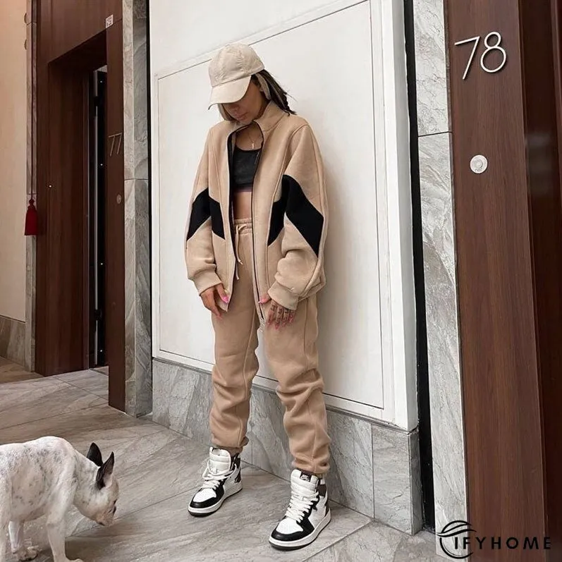 Joskka Autumn Winter Two Piece Sets Tracksuit Women Long Sleeve Zippered Cardigan Leisure Pant Suit Warm Loose Sportswear Outfits | IFYHOME