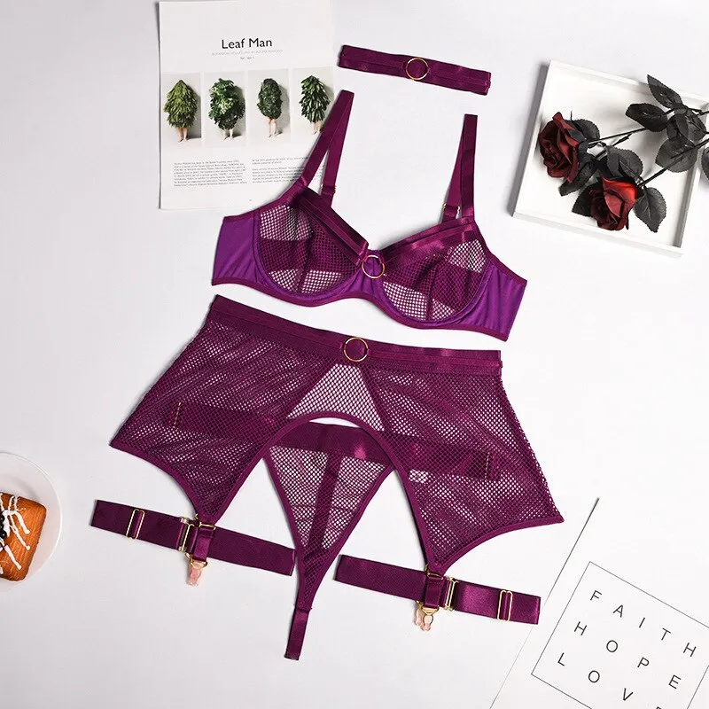 Billionm Lace Lingerie Set Women Black Push Up Bra and Panty with Garter Belt Bralette See Through Sexy Lenceria Underwear Set Femme Sex