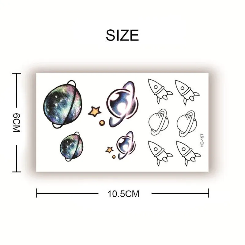 2pcs Geometric Planet Fashion Temporary Tattoo Sticker Cute Rainbow Rabbit Cat Colorful Arm Body Art Large Fake Tattoo Sticker