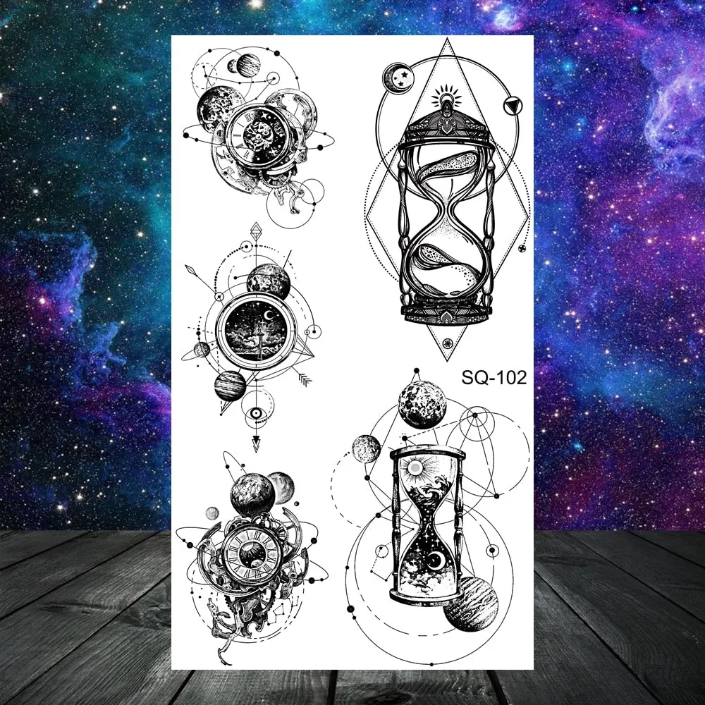 3D Universe Planet Temporary Tattoos For Women Adult Kids Girl Lotus Moon Outer Space Fake Tattoo Neck Arm Hands Small Tatoos