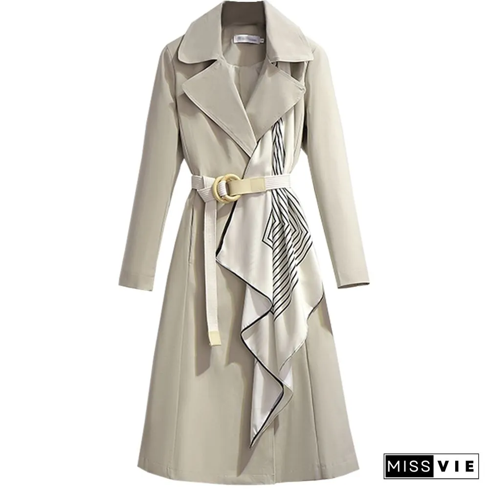 Lapel Collar Adjustable Belted Coat
