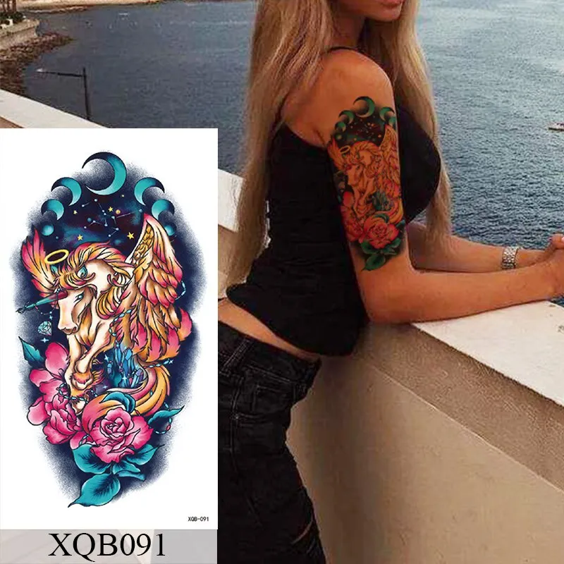 Waterproof Temporary Tattoo Sticker Old School Rose Lotus Flash Tattoos Flower Lace Body Art Arm Fake Tatoo Women Men
