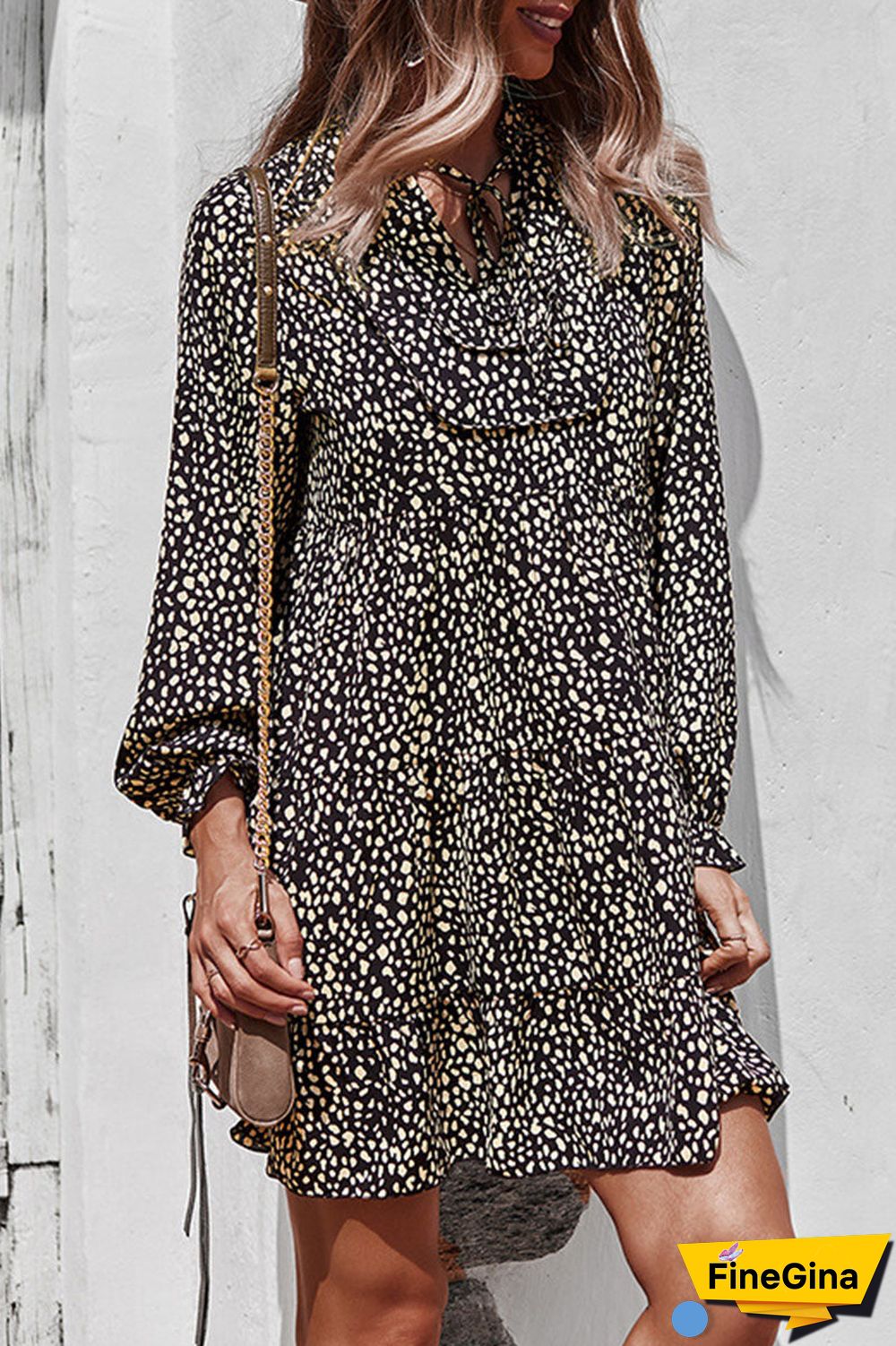 Fashion Street Print Split Joint V Neck A Line Dresses