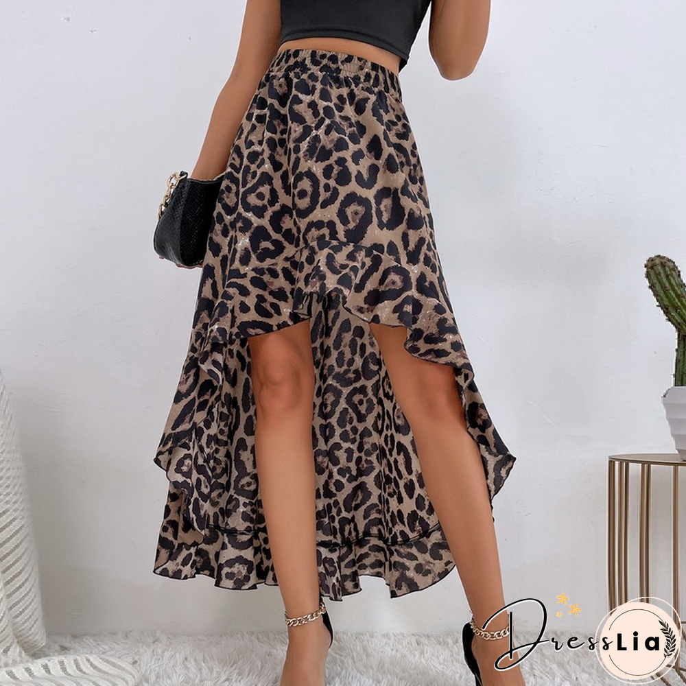 Elegant Fashion Floral Print Skirts For Women Summer Skirt New Casual Skinny Chic Irregular Ruffle Hem A-line Midi Skirt