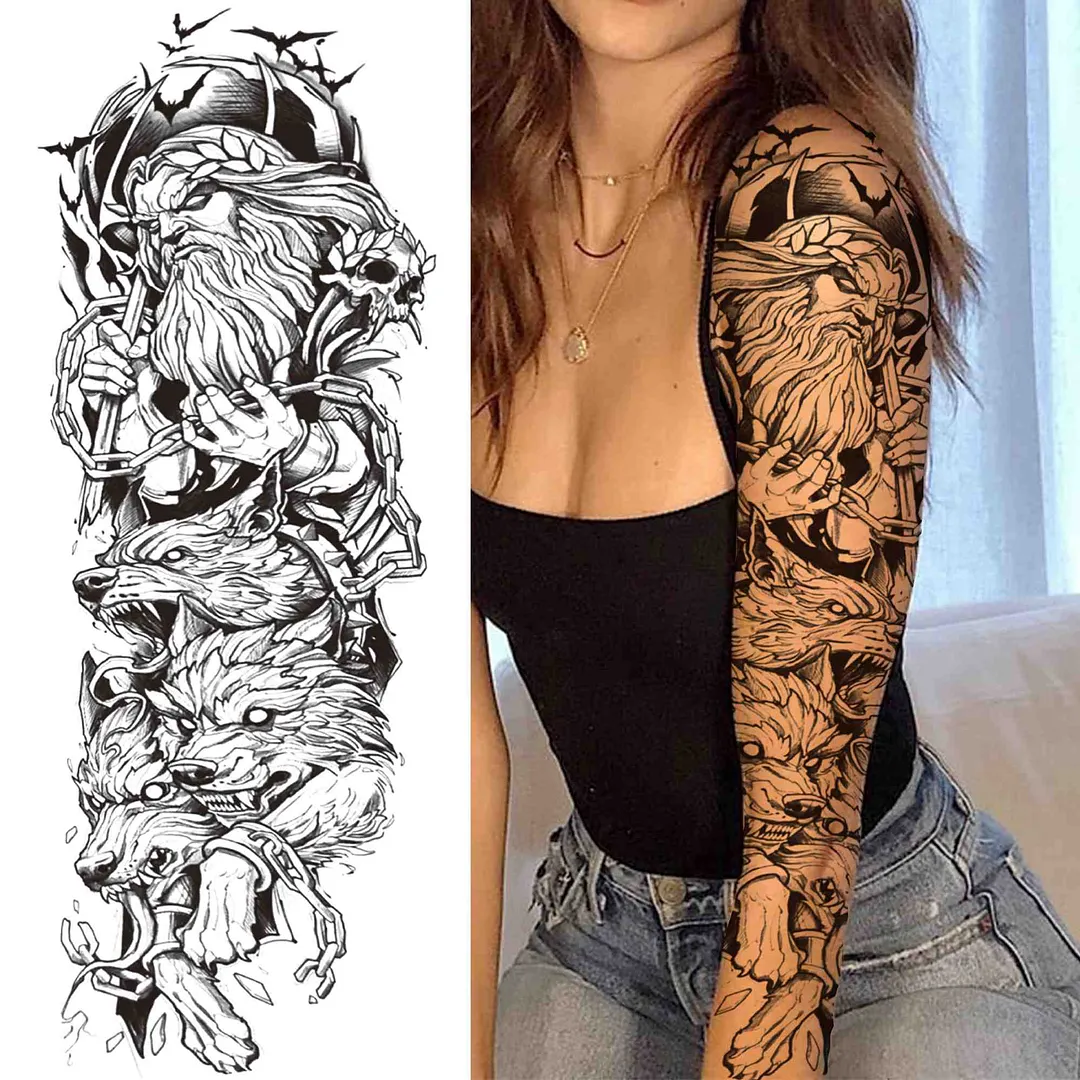 Sexy Girl Flower Temporary Tattoos For Women Men Black Lion Triangle Tattoo Sticker Fake Tribal Full Arm Sleeve Tatoos Paste 1108-1