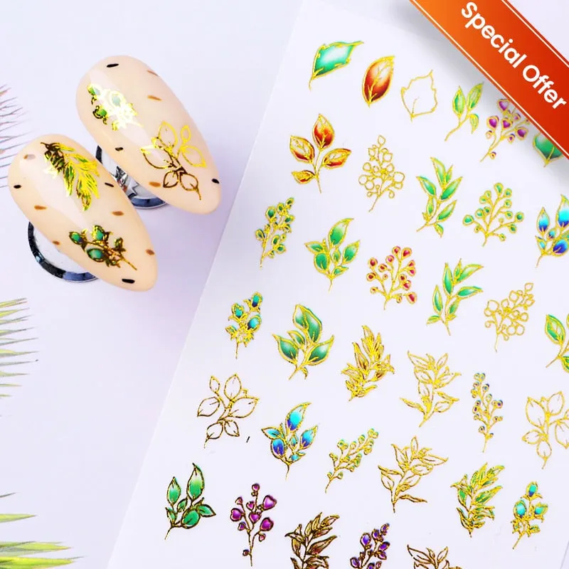 3D Flower Lace Nail Stickers iridescent Bronzing Floral Leaf Transfer Stickers For Nails Manicuring Accessories