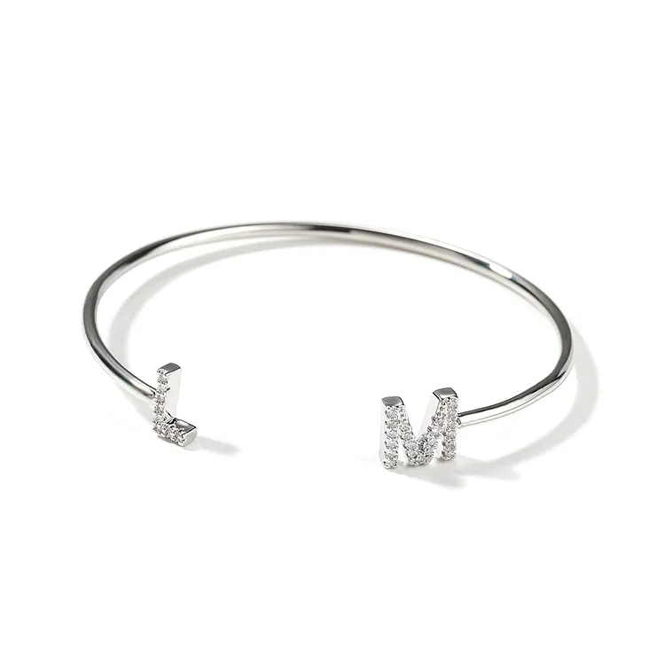 Custom DIY 2 Letters Alphabet Bracelets Iced Out Hip Hop Bling For Women