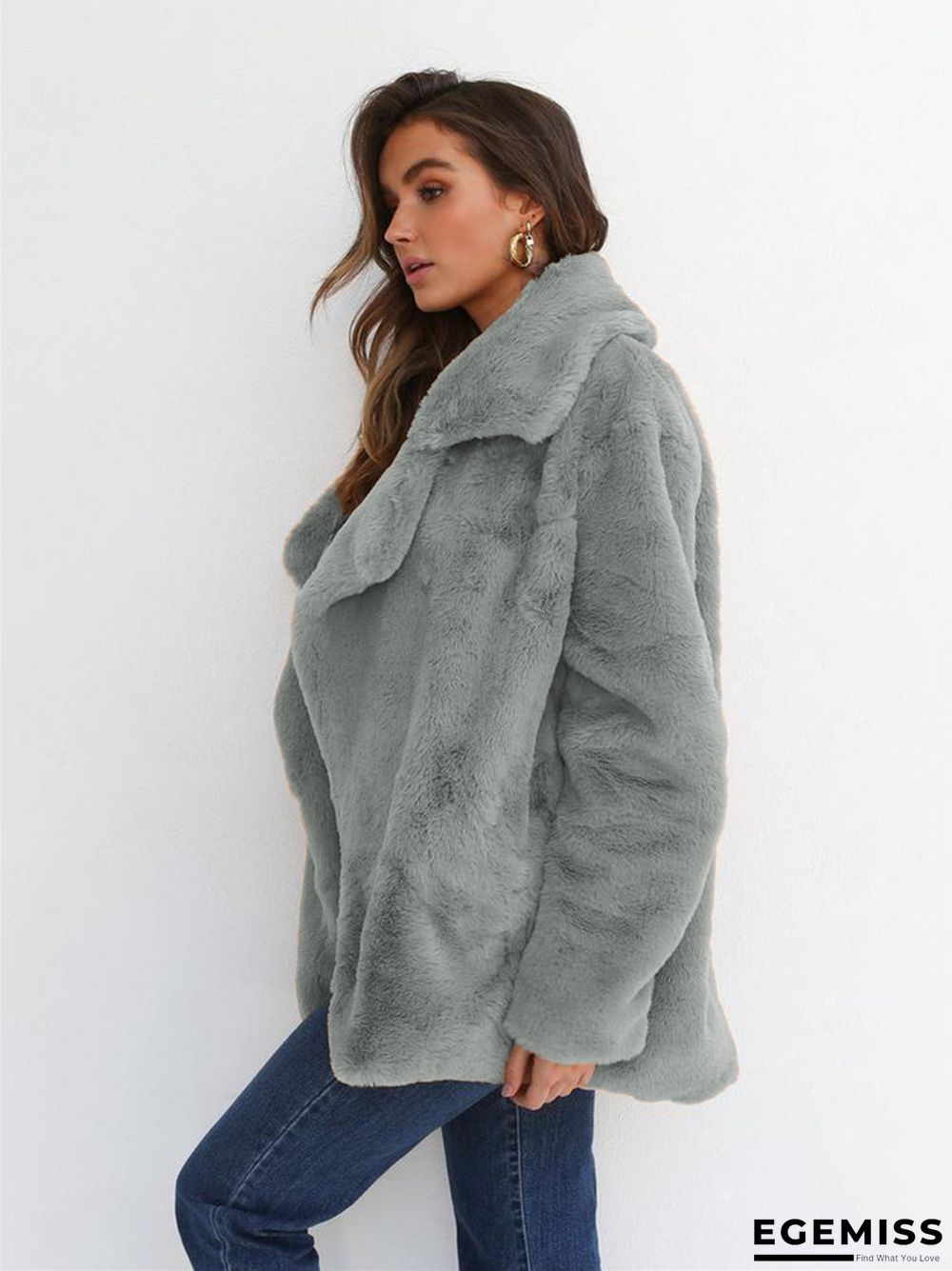 Fashion Solid Color Sexy Plush Lapel Coat | EGEMISS