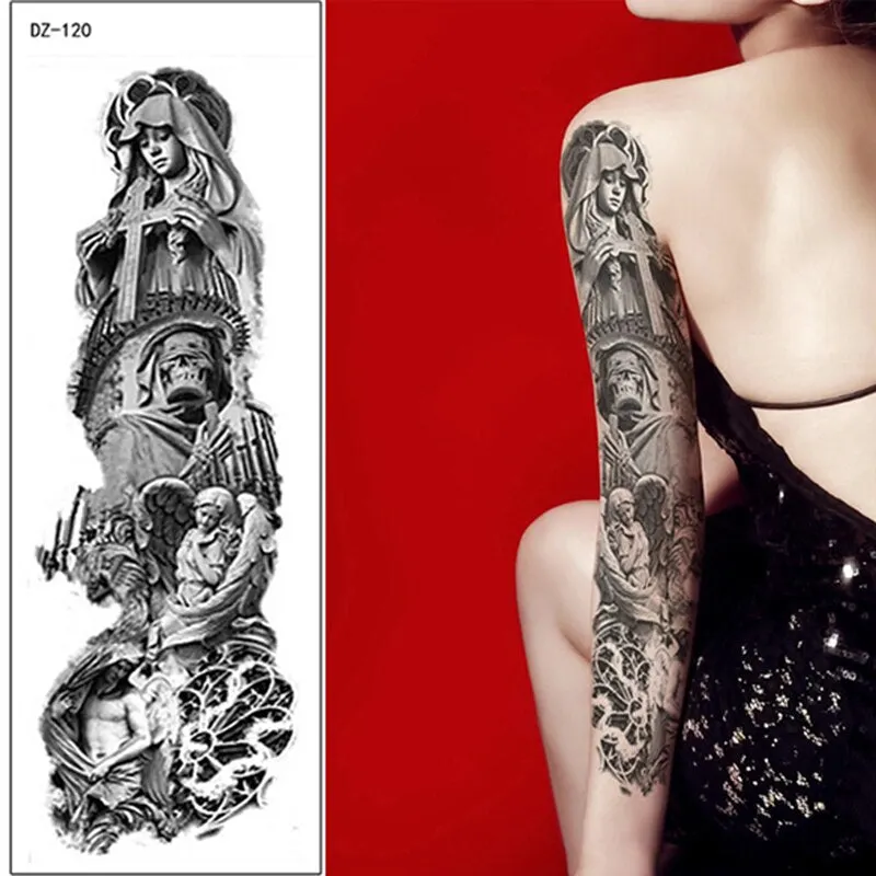 large temporary tattoos for women men full arm tattoo sticker sleeve thigh big body art decal black waterproof fake tatoo flower