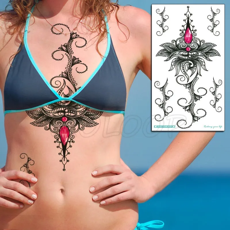 Temporary Tattoo Sticker Totem Flower Arrow Color Sexy Chest Back Fake Tatoo Waterproof Flash Tatto Body Art for Woman Girl