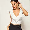 SHEIN Night Out Highstreet Beige Deep V Neck Layered Ruffle Trim Crop Tank Top Women Autumn Night Out Casual Tank Vests