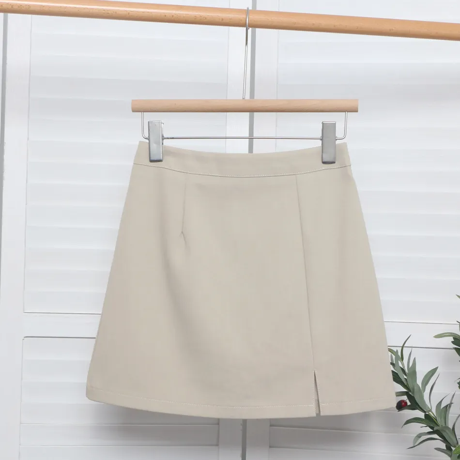Churchf High-Waisted Open Forked-Butg Anti-Walking A-Word Short Skirt Woman 2023 Suit Fabric Thin A-Dress Skirt 8871