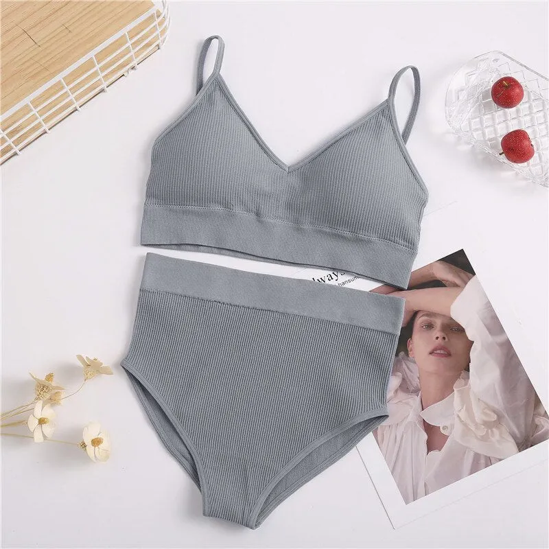 FINETOO Women Bra Panties Set Sexy G-String Push Up Bra Set Seamless Underwear Sports Thong Panty Bralette Fitness Lingerie Set