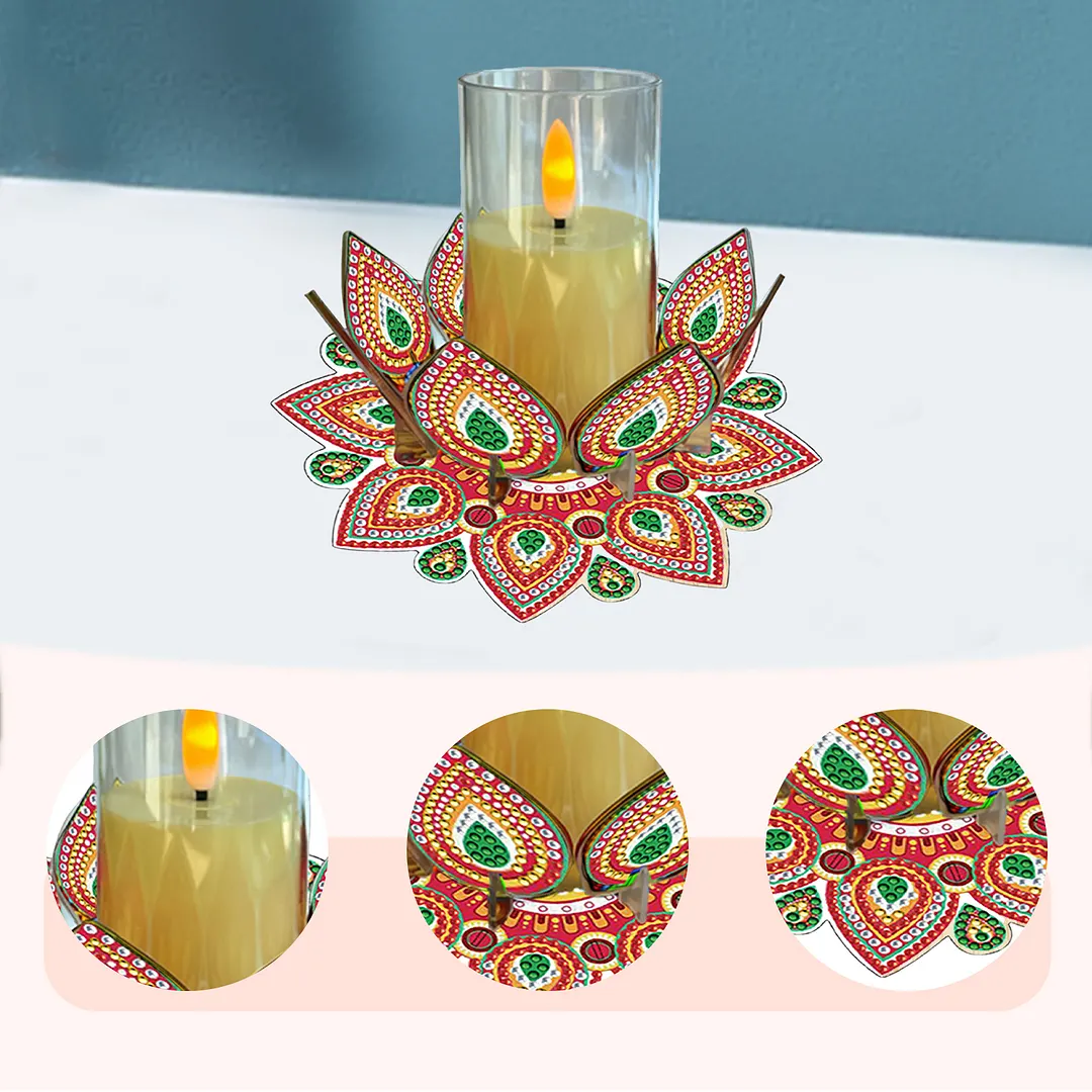 Mandala Lotus-J Acrylic DIY Diamond Painting Candle Holders Without Candles Crystal Painting Tealight Candle Stand Table Centerpiece for Adults Beginners Home Party Decor