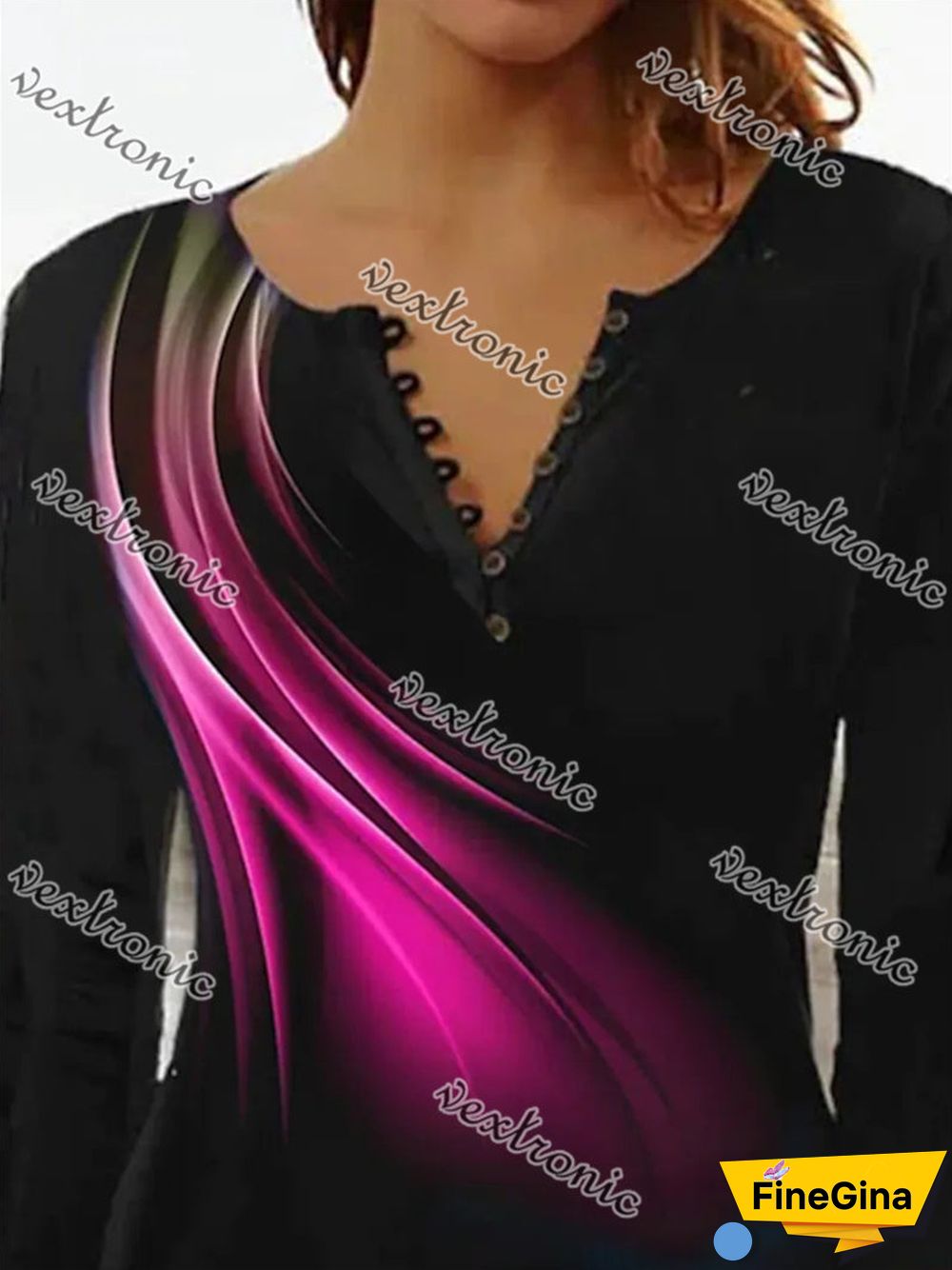 Women V-neck Long Sleeve Printed Women Tops