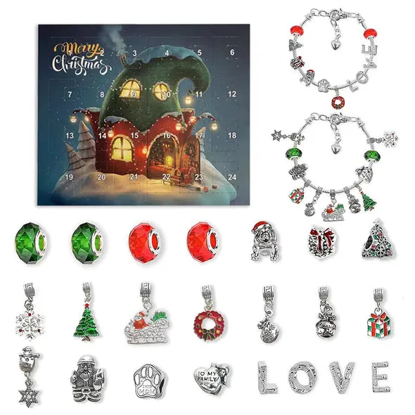 Calendrier De Compte &agrave; Rebours 24 jours Bricolage Perl&eacute; Bo&icirc;te Aveugle Cadeau De No&euml;l Bracelet