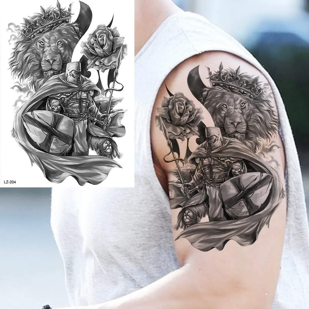 Large Lion Temporary Tattoos For Men Adults Realistic Totem Watercolor Tiger Fake Tattoo Sticker Chest Body Tatoos Waterproof