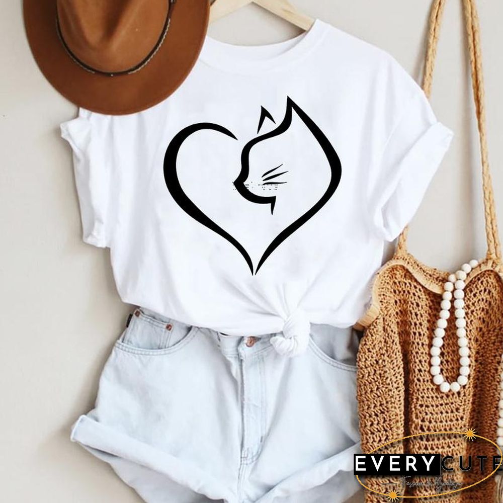 Women Cartoon Leopard Star Love Letter Trend 90S Fashion Summer Lady Print Tee Graphic T Top Female Tshirts Clothes T-Shirt