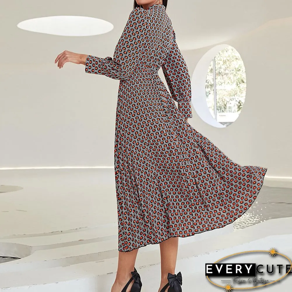 Vintage Bowknot Printed Chiffon Dress