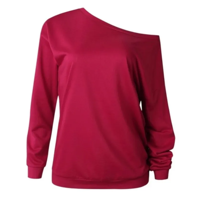 Fashion Style One Shouder Casual Soft Long Sleeve Shirt Women Cotton Tops Off The Shoulder Blouse Plus Size Full Solid