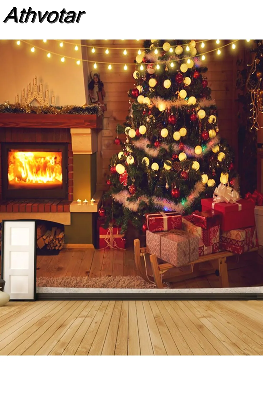Athvotar Happy New Year Tapestry Christmas Fireplace Wall Hanging Cloth Home Background Bedroom Bedside Decorative Xmas Tree Tapiz